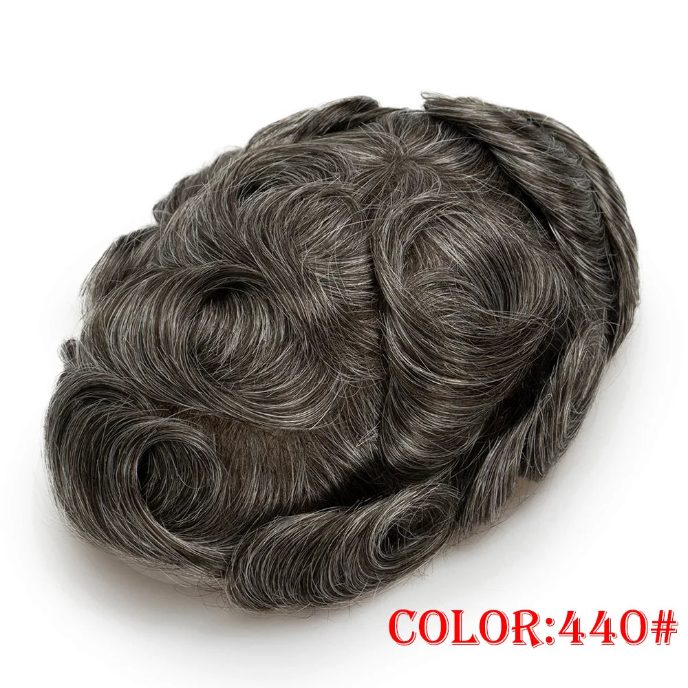 Lace with PU Men Toupee Hair Prosthesis Breathable Natural Human Hair Toupee Wig