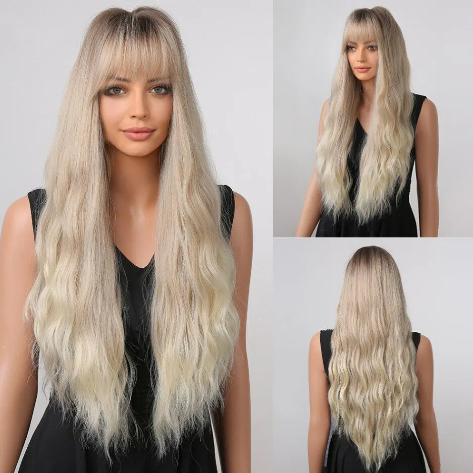 Long Water Wave Wig Bangs White Colorful Cosplay Silky Daily Party Natural