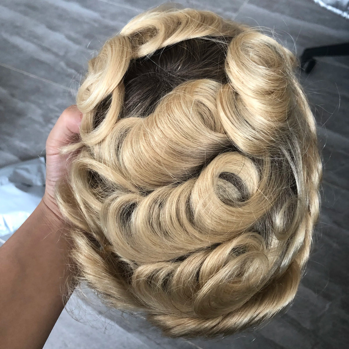 100% Human Hair Ombre Honey Brown Men's Wig Capillary Prosthesis System Natural