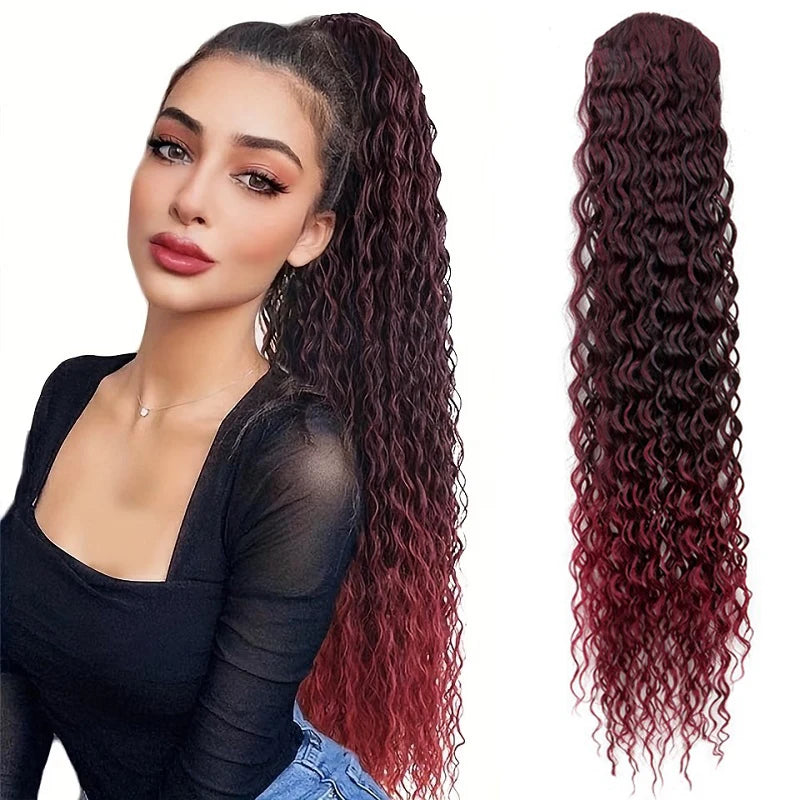 Synthetic Long Water Wave Curly Drawstring Ponytail Hair Extension Fashion Hairpiece Party