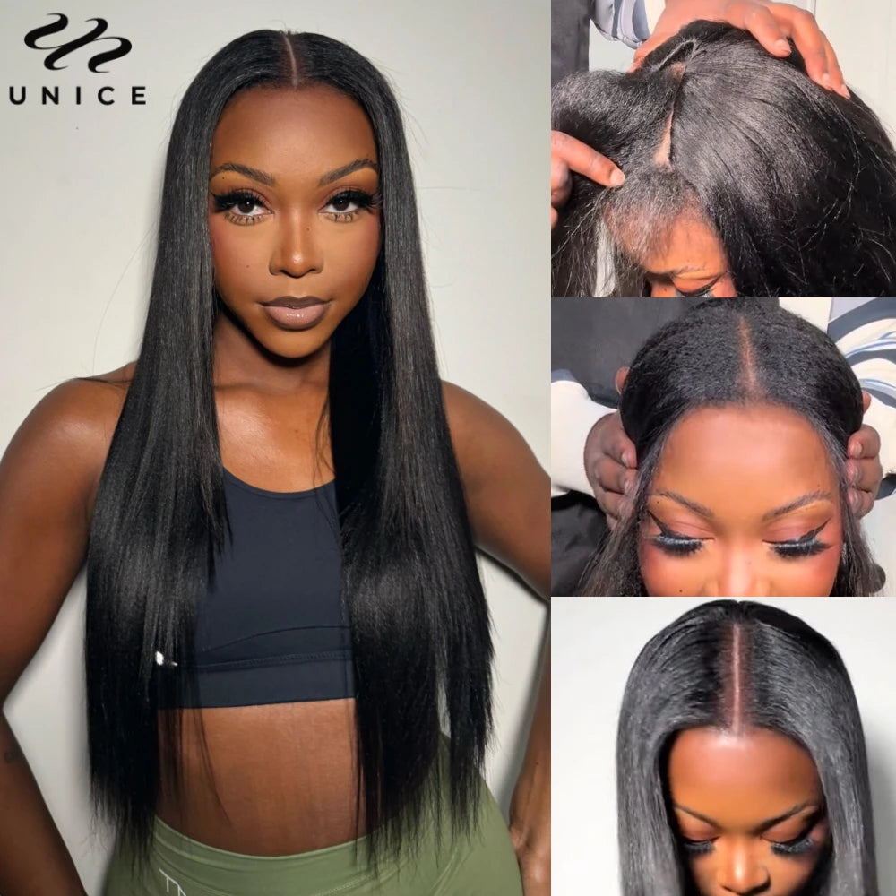 Yaki Straight V Part Wig 100% Human Hair Wigs With Drawstring No Leave-out No Glue Beginner Friendly Yaki V Shape Wigs