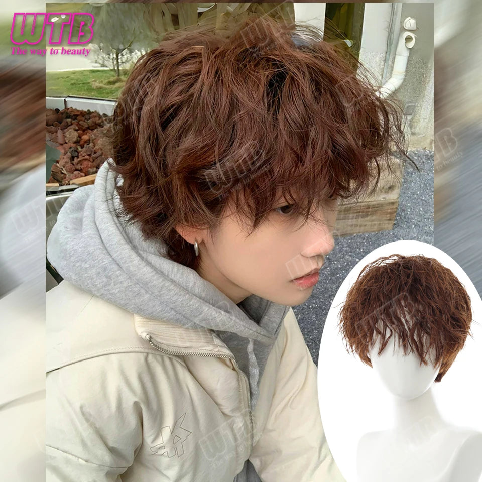 Short Synthetic Wig Unisex Multi-Color Short Curly Wig Adds Hair Volume Changes Hairstyle Suitable for Daily Wear and Holidays