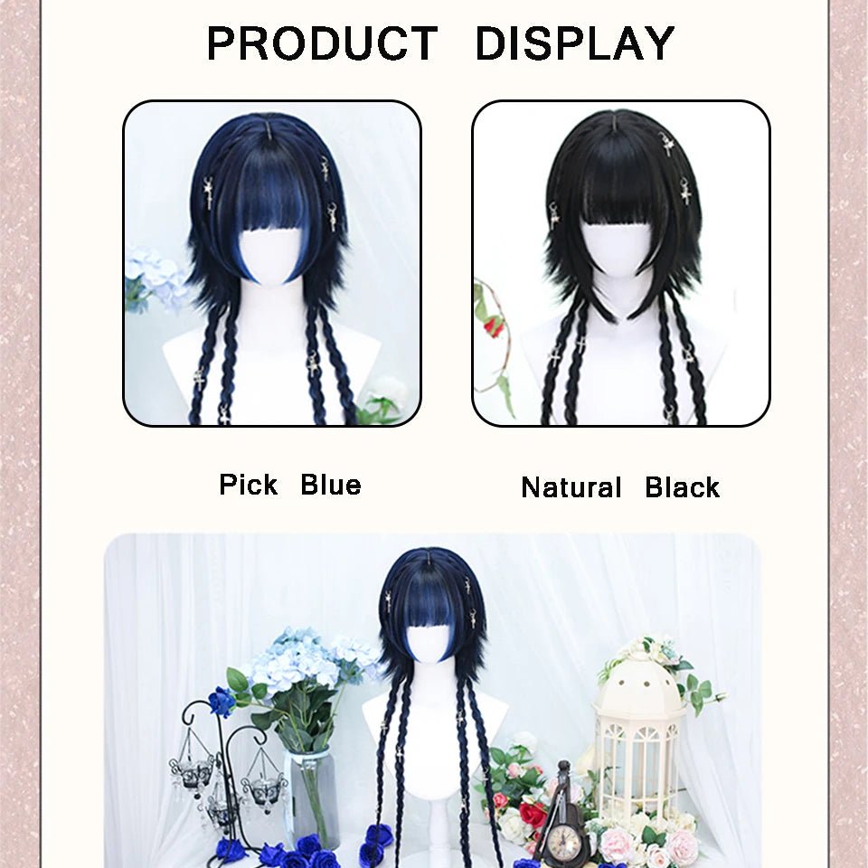 Blonde Twin Ponytail Princess Cut Natural Short Hair Synthetic Wigs Bangs Heat