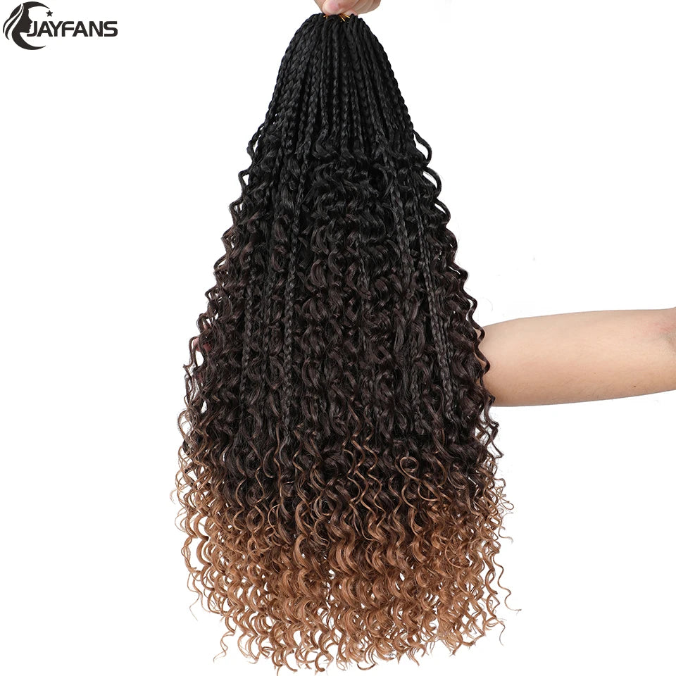 Boho Box Braids Crochet Synthetic Hair Goddess Curly Ends Bohomian