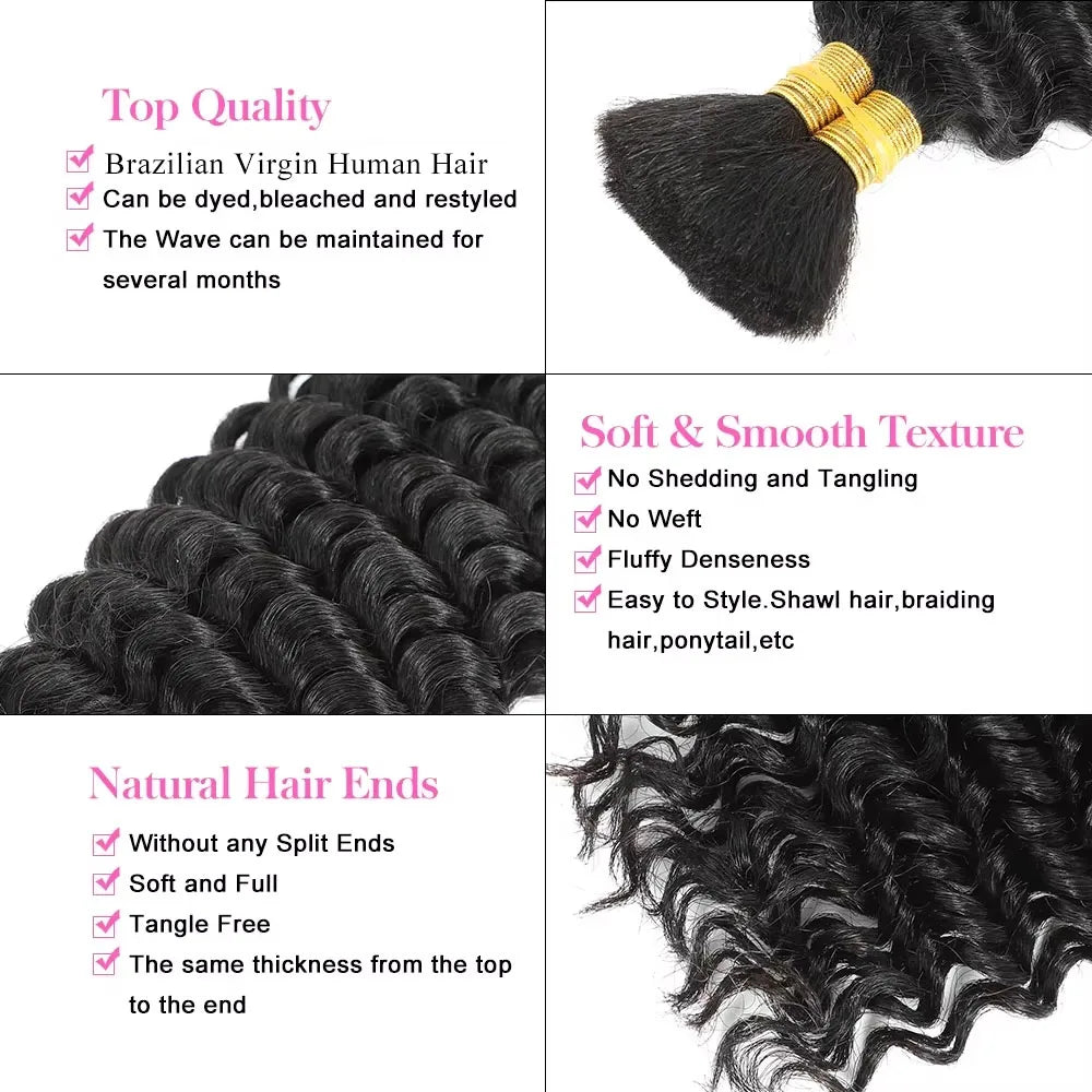 Human Braiding Hair Boho Braids Bulk Deep Wave Curly No Weft Brazilian