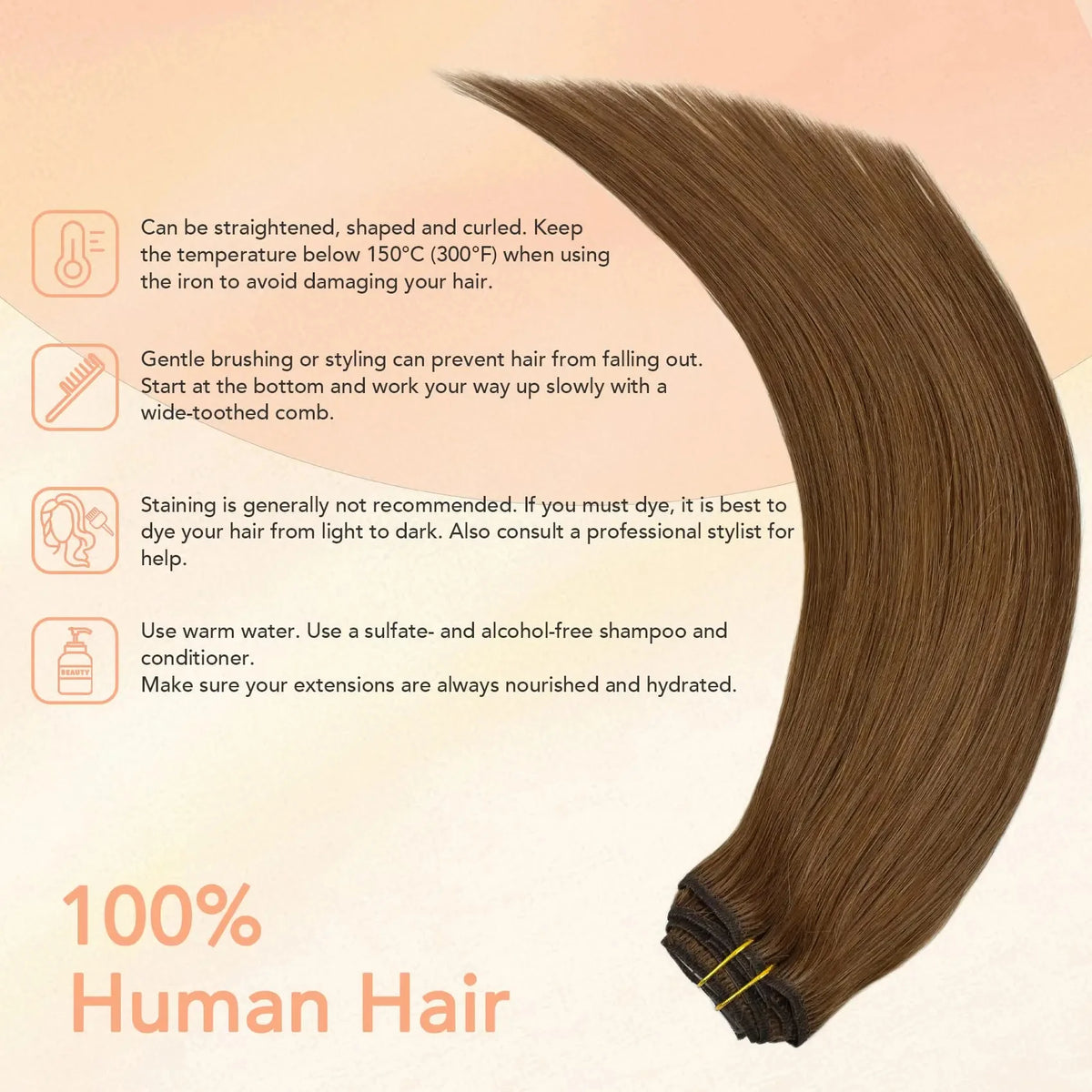 Clip in Hair Extensions Chestnut Brown Double Weft Thick 120G Silky Straight