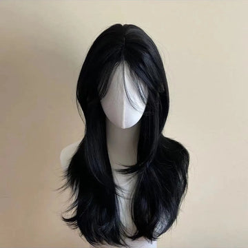 Black Synthetic Headband Wig Body Wavy French Bangs High Quality Simulation Hair