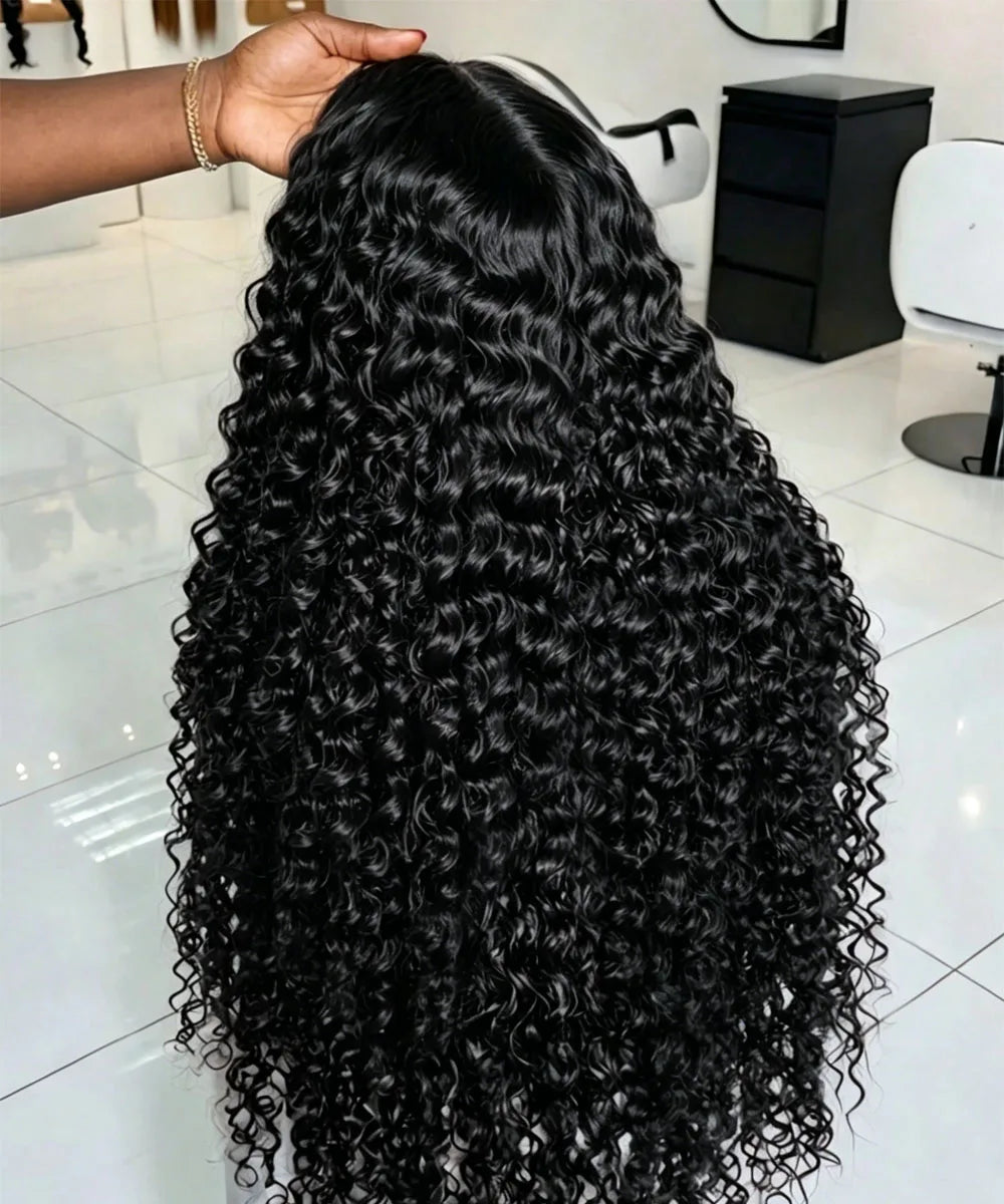 13x4 Deep Wave Human Wig Transparent Lace Front Pre Plucked Brazilian Hair