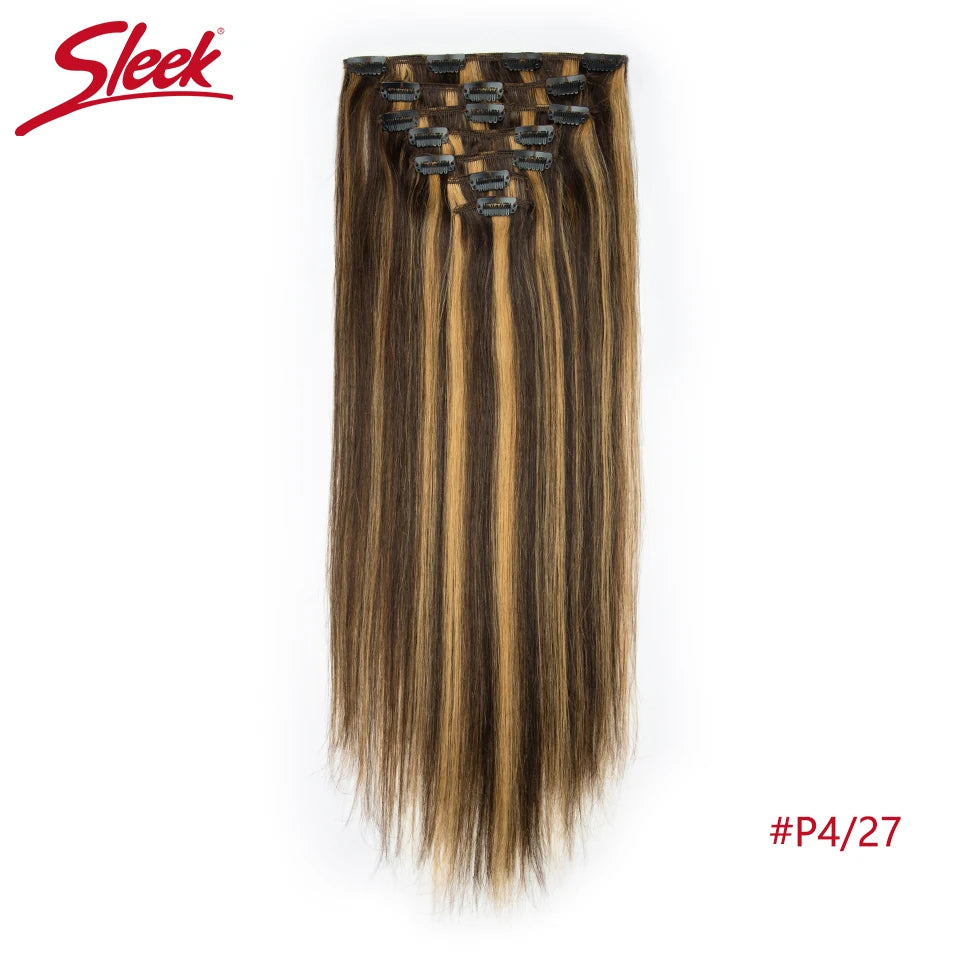 Sleek Straight Clip in Hair Extensions Human Hair Natural Blonde 613 Color 7pcs/Pack Clip in Extensions Salon-Grade Quality