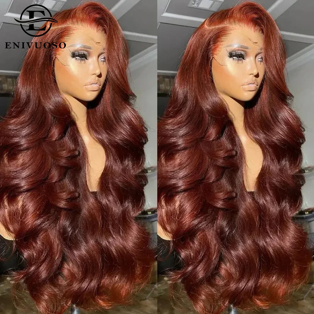 13x4 Chocolate Brown Body Wave Lace Front Wigs Heat Resistant Fiber Reddish