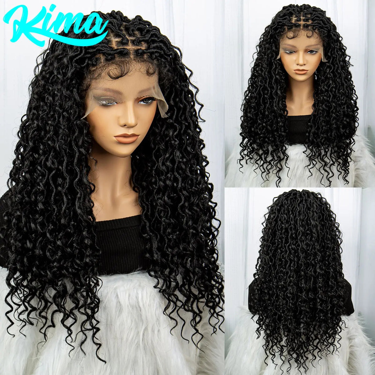 Faux Locs Braided Wigs Synthetic Dreadlock Curly Ends 26inch Lace Front Knotless