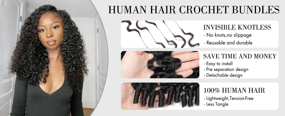 300g Burmese Kinky Curly Crochet Human Hair Knots Feather Extensions Invisible Knotless