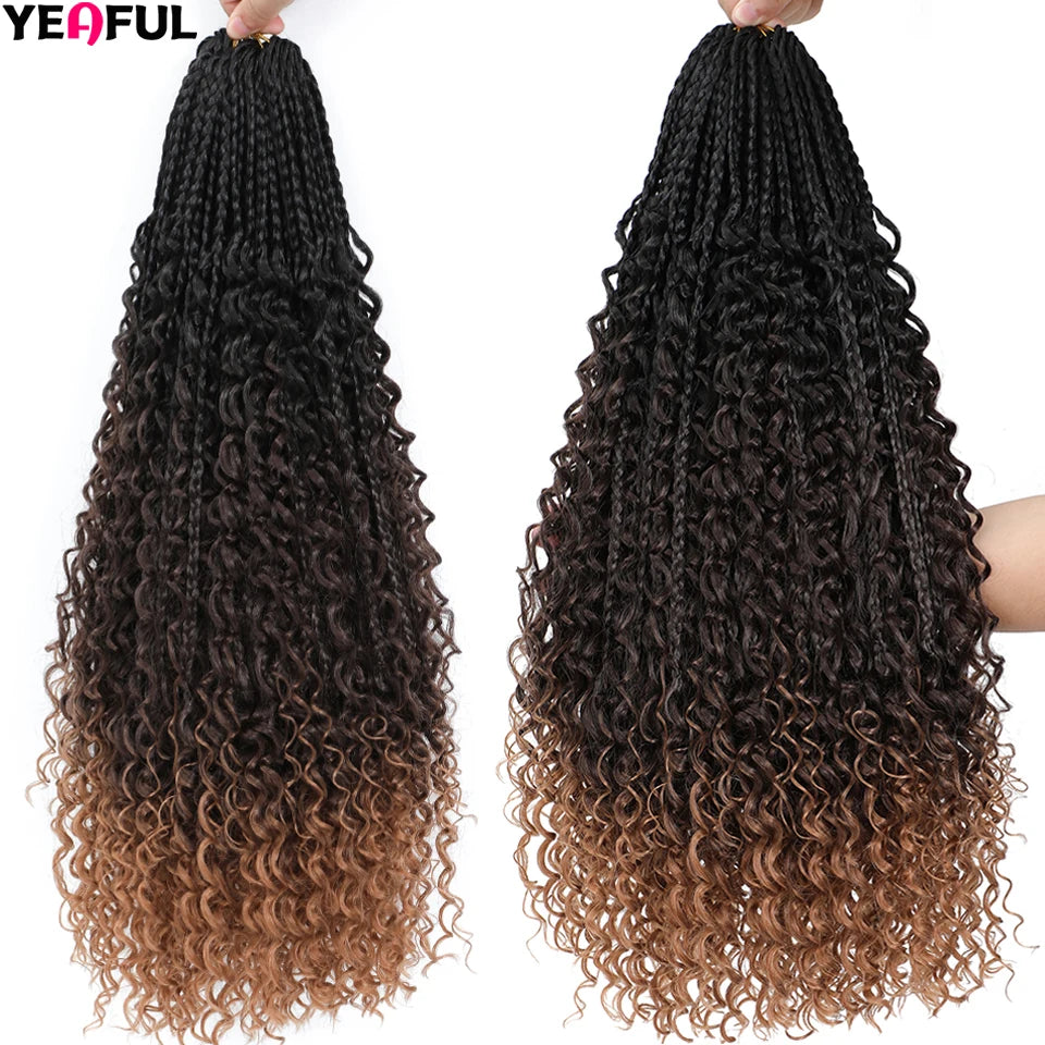 Ombre Goddess Box Braids Crochet Hair Dark Brown Chocolate Ginger Bohemian Curly
