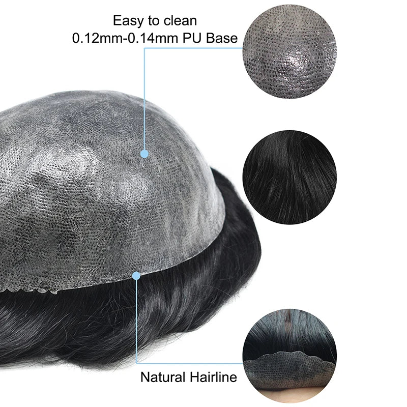 Men's Capillary Prosthesis Skin Knot Toupee Invisible Wig Human Hair Natural Replacement