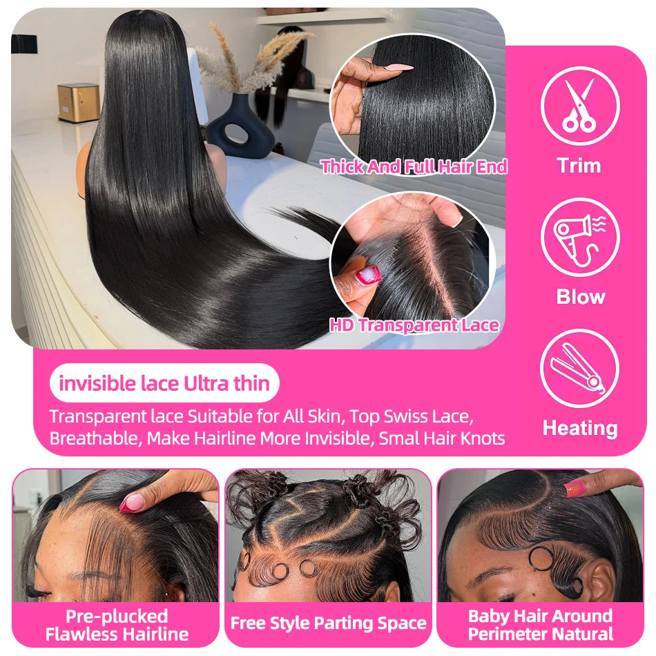 Straight Lace Front Human Hair Wigs, 13x4 HD Frontal Density Natural Hairline