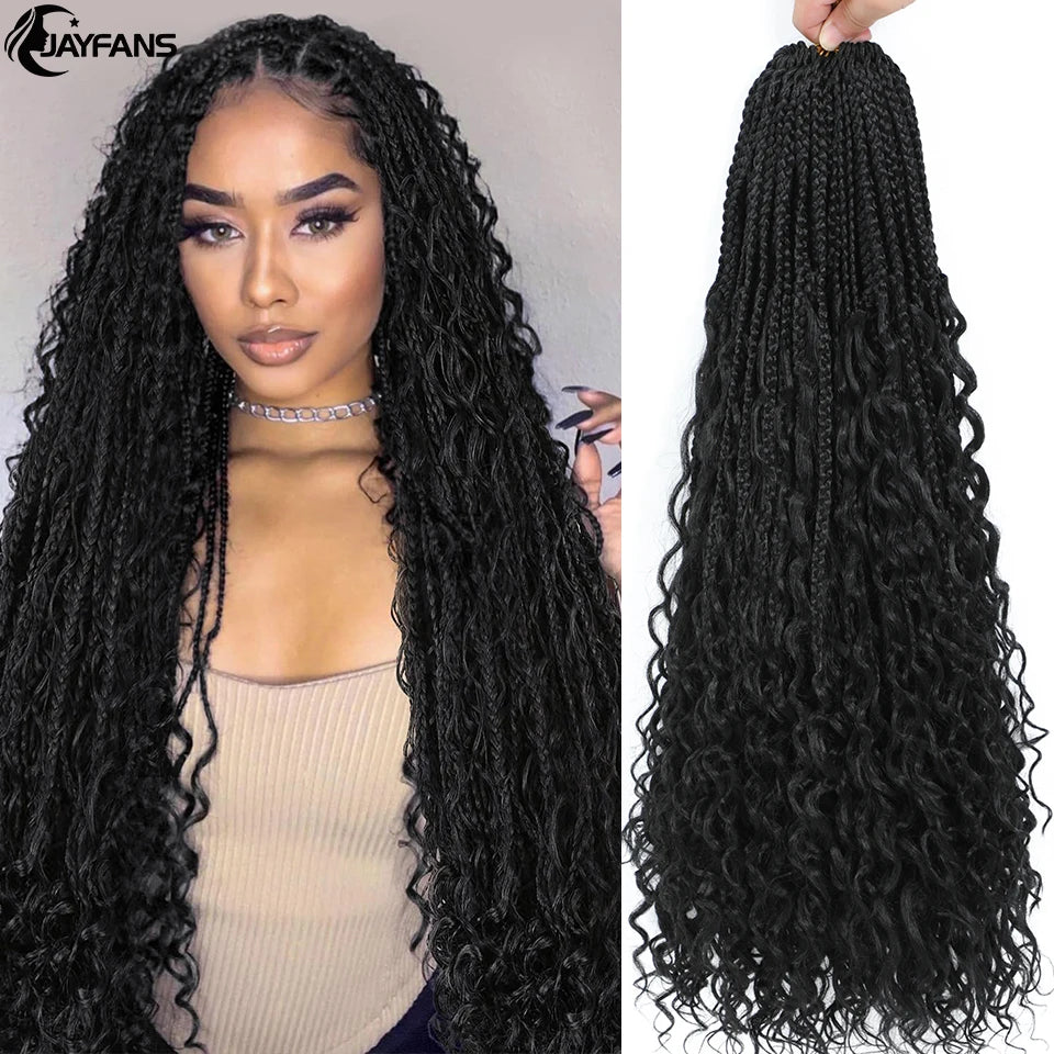 Boho Box Braids Crochet Synthetic Hair Goddess Curly Ends Bohomian