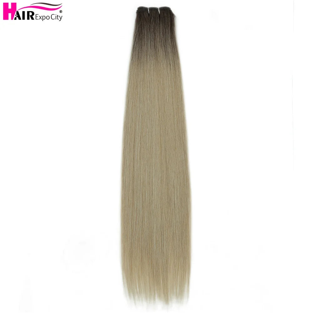 Bone Straight Synthetic Hair Bundles Ombre Blonde Weft Super Long Weave Extensions