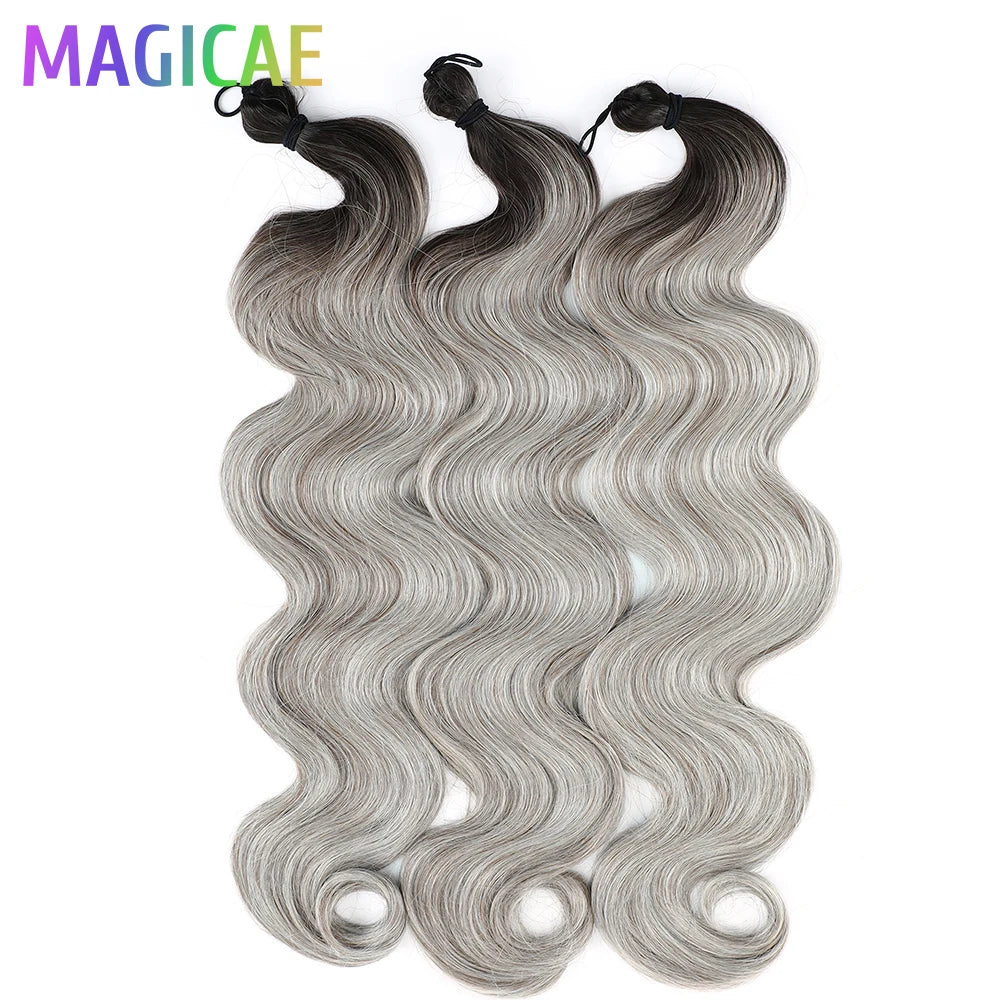 300G 26Inch Ombre Grey Crochet Braids Body Wave Light Brown Highlight Sp4/27/613