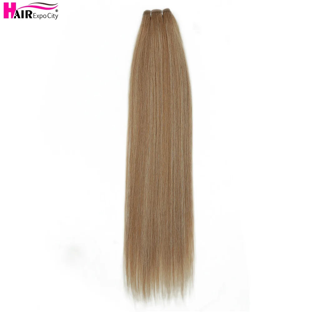 Bone Straight Synthetic Hair Bundles Ombre Blonde Weft Super Long Weave Extensions