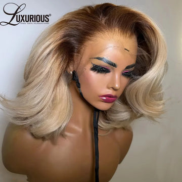 Ombre Honey Blonde Short Bob Human Hair Lace Wig, 13x6 and 13x4