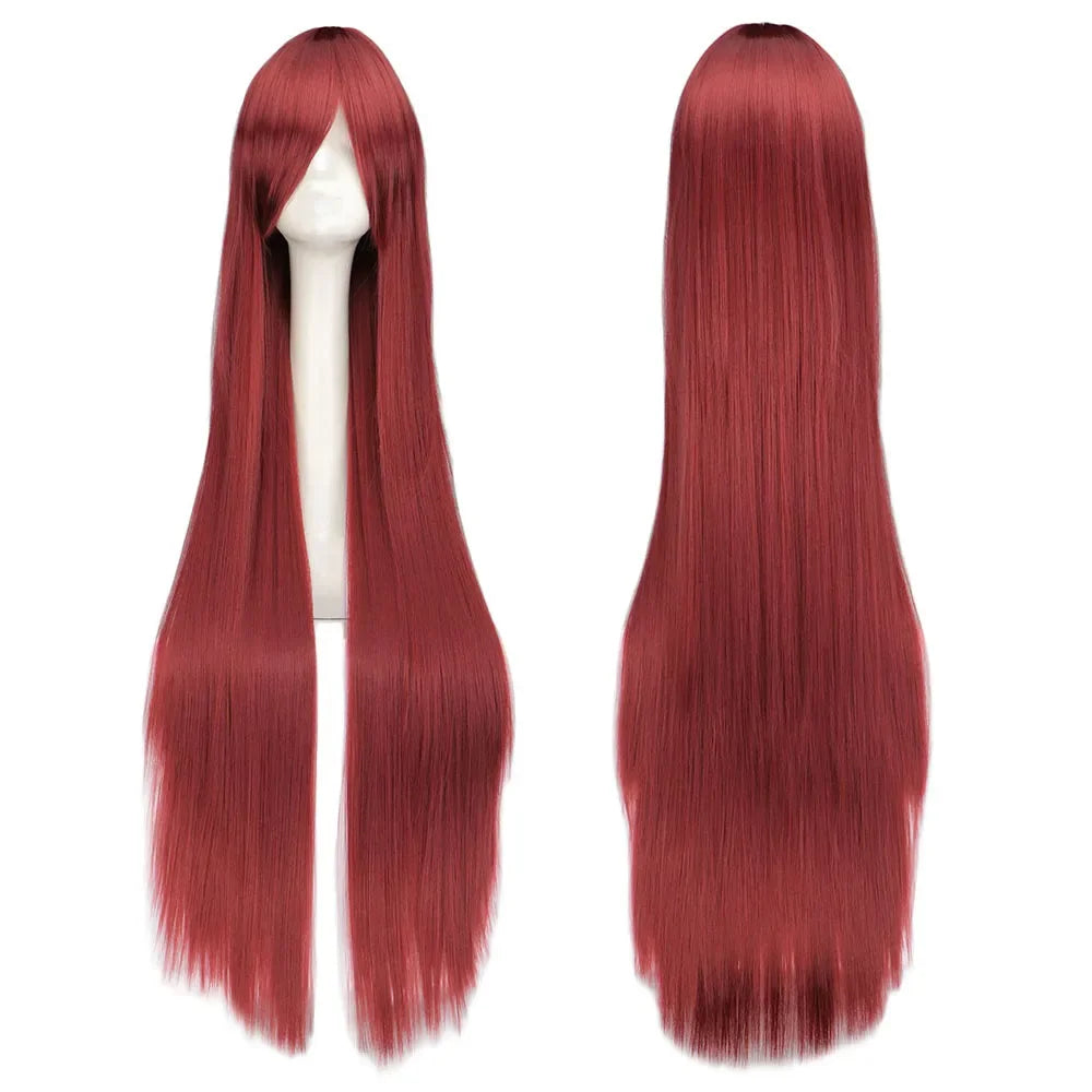Long Straight Cosplay Wig Black Purple Red Pink Blue Dark Brown Cm