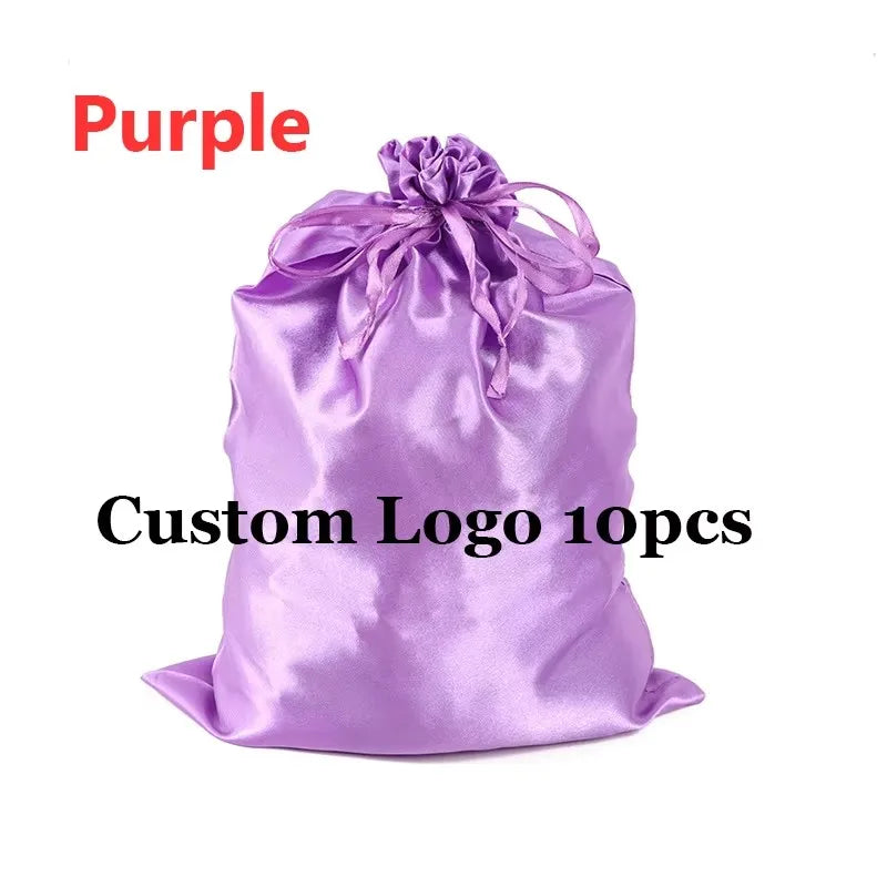 Add Logo Wig Bag 10Pcs Dustproof Drawstring Satin Bag For Bundles,Wigs,Hair Extensions,Tools,Business Gift Wig Storage Bag