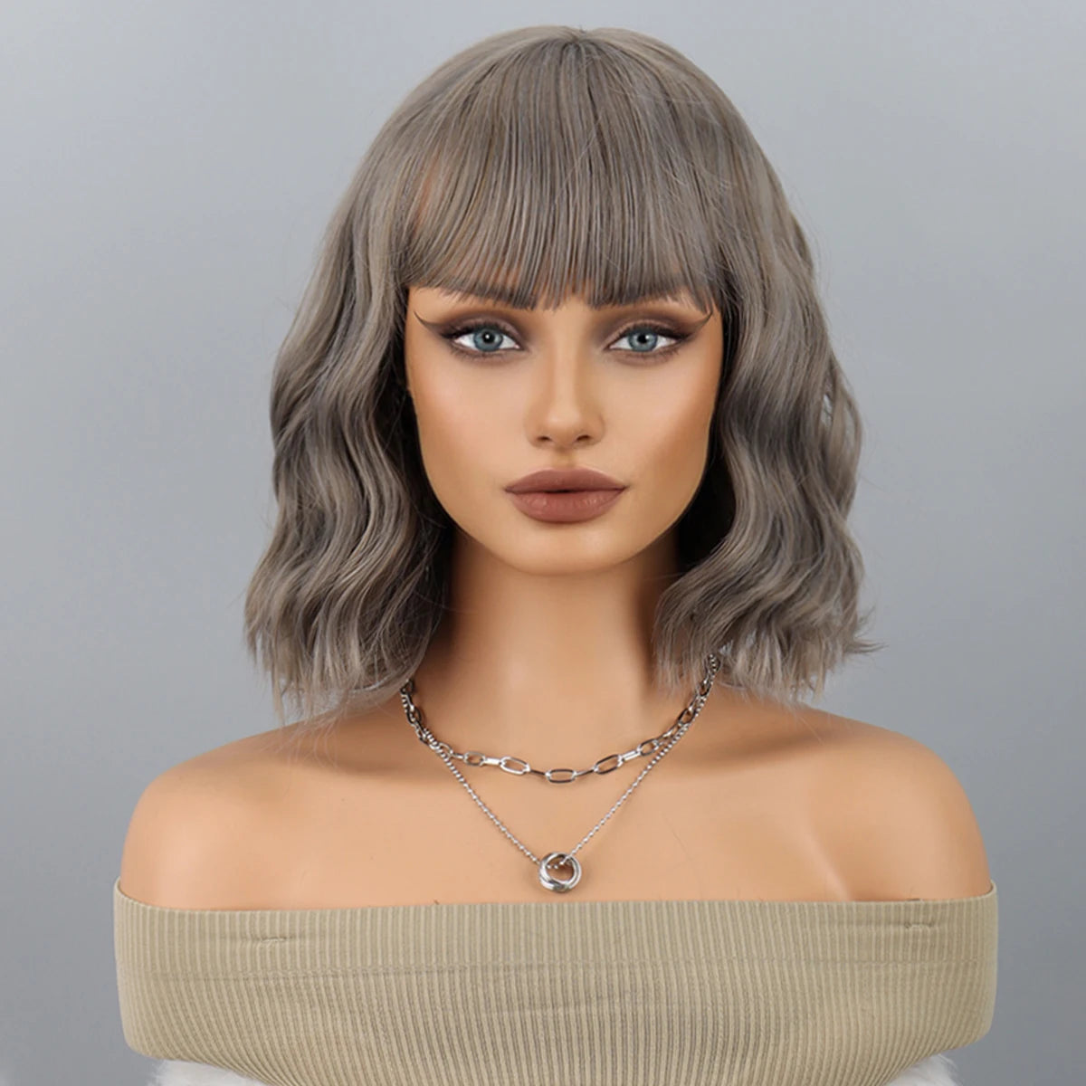 Blue Bob Wigs Bangs Short Colorful Wavy Curly Synthetic Cosplay Halloween Costume