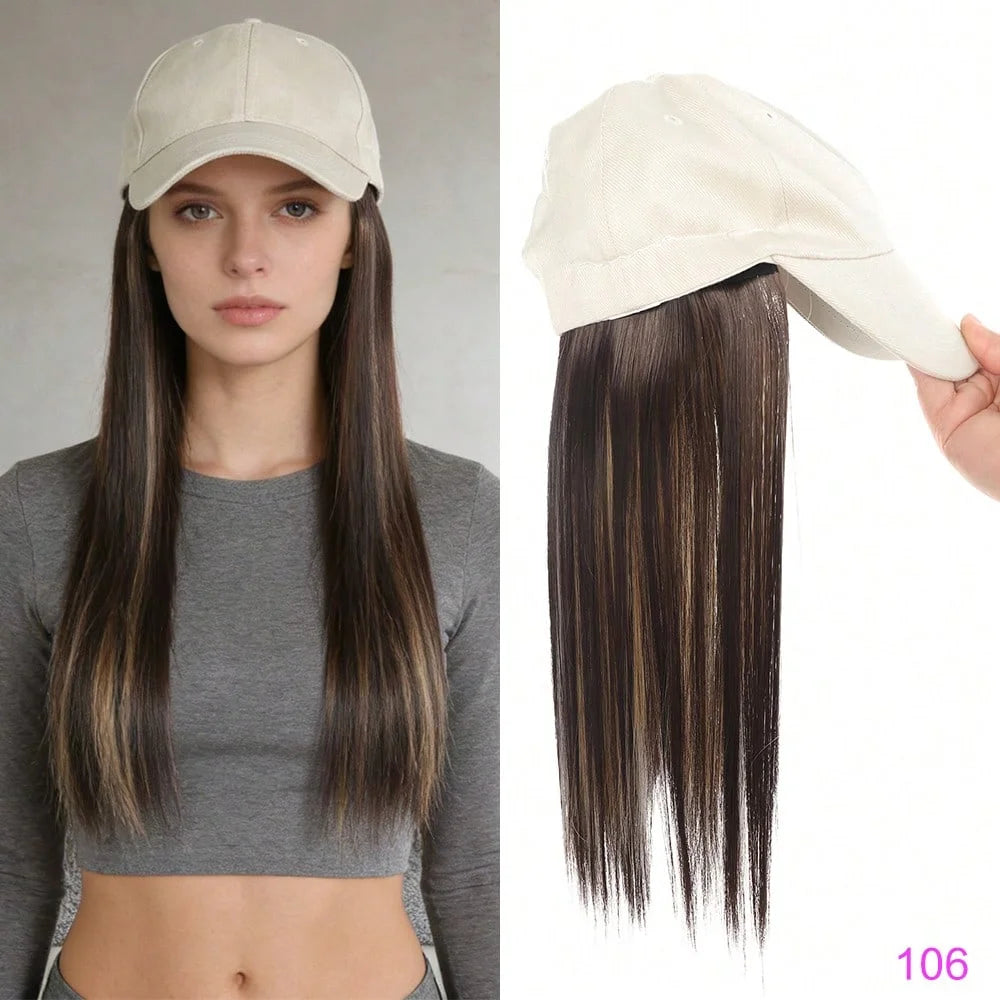 Synthetic Hat Wig with Long Straight Black Hair Baseball Cap Hair Extension Stylish & Convenient All-in-One Design