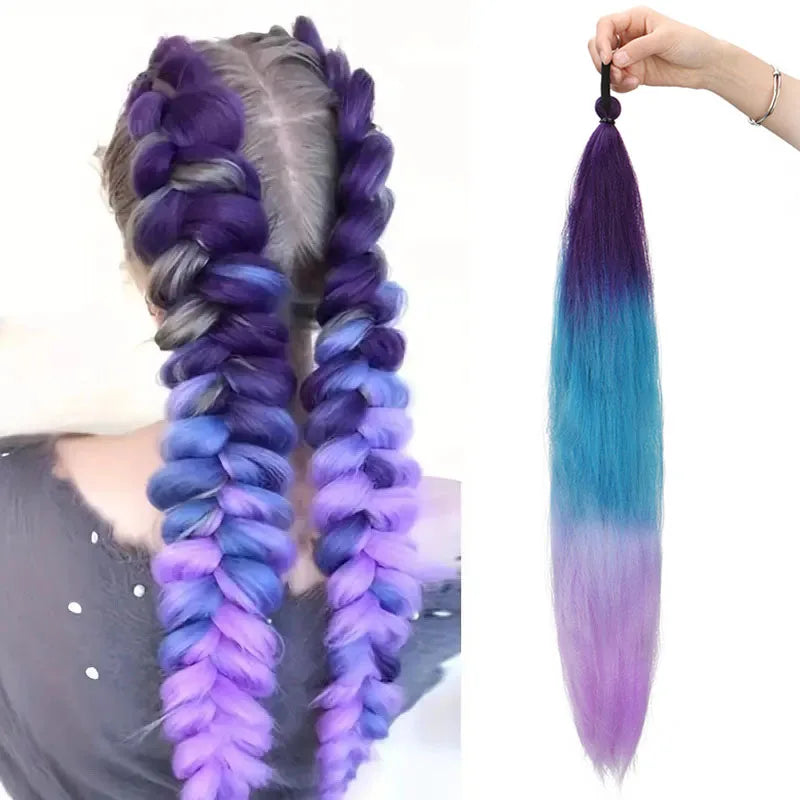 Synthetic 26Inch Long Straight Ponytail Elastic Hair Colorful Braiding Extensions Accessories