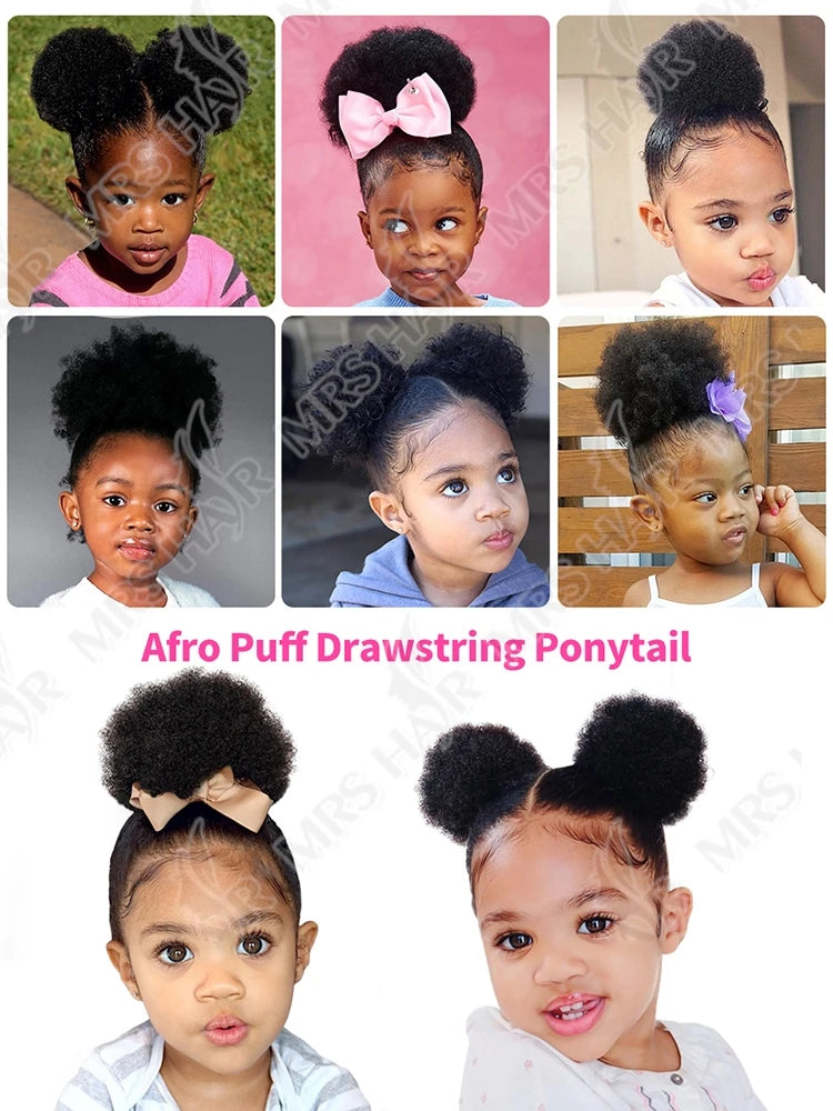 Curly Human Hair Ponytail Afro Kinky Puff Drawstring Bun Piece Clip in
