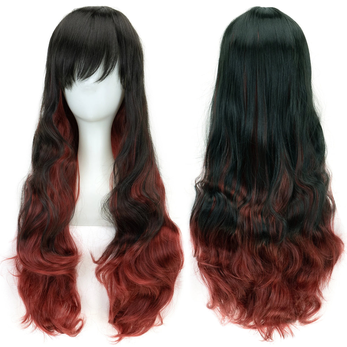 Synthetic Hair Ombre Rainbow Cosplay Wig with Bangs Red Yellow Purple Green Blue Wigs