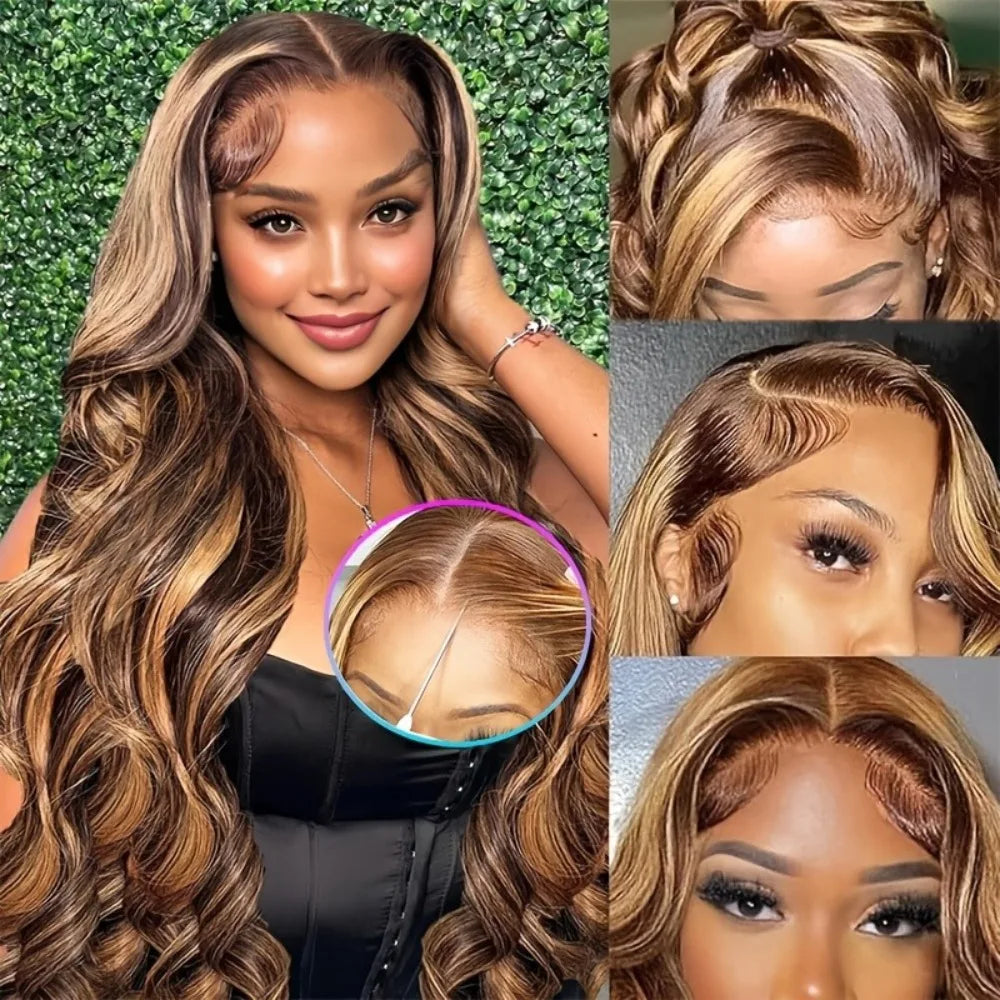 Honey Blonde Ombre Lace Front Wig Human Hair, 13x4 HD 4/27 Highlight