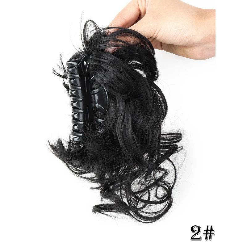 Synthetic Short Wavy Curly Messy Elegant Bun Hair Piece Claw Clip Tousled