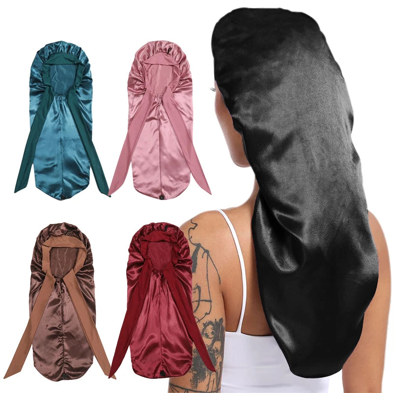 Soft Silky Long Satin Bonnet Natural Hair Curly Extra Large Size Cap