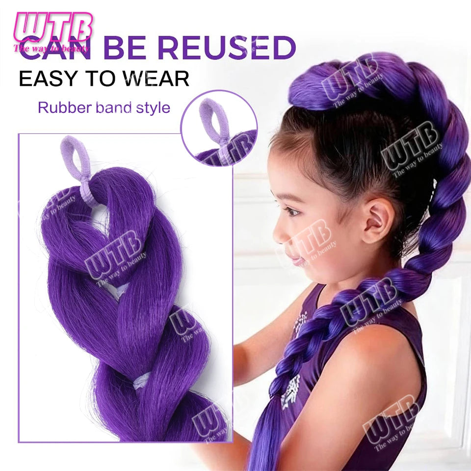 Purple Braids Ponytail Rubber Band Pre Braiding Hair Synthetic Extensions Halloween Costume
