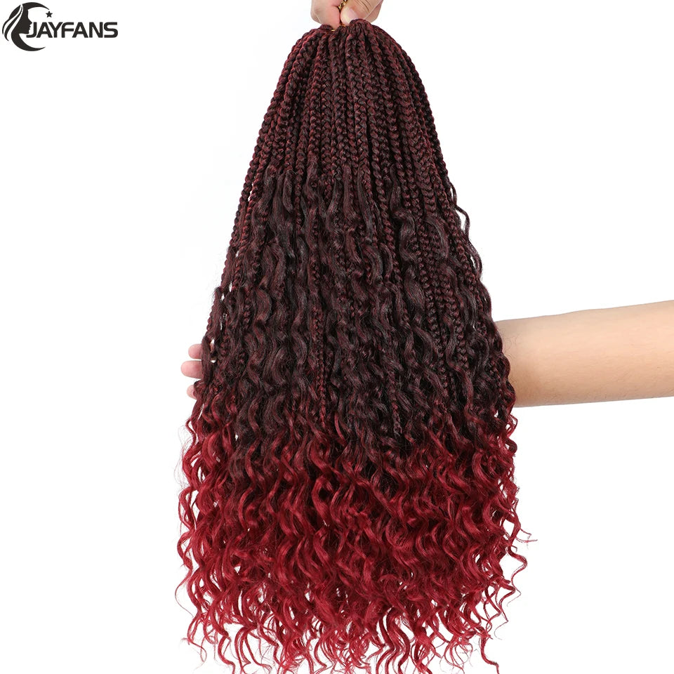 Boho Box Braids Crochet Synthetic Hair Goddess Curly Ends Bohomian