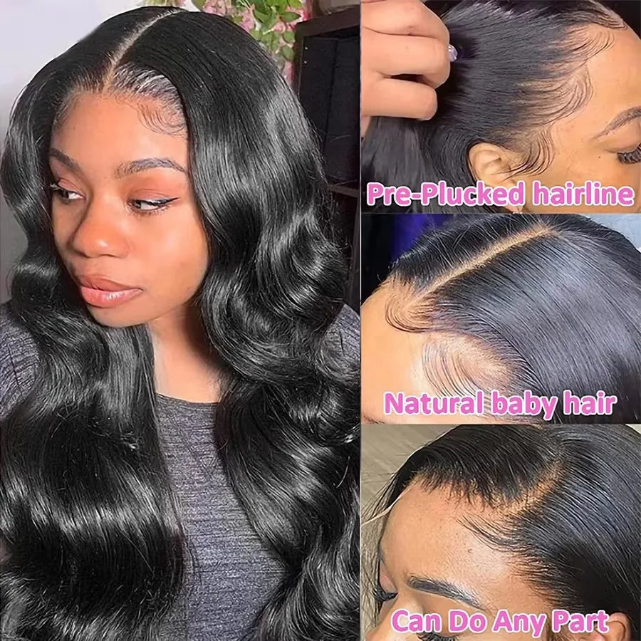 Brazilian Body Wave Human Hair Wig, Pre-Plucked HD Transparent 13x4 Lace Front, Bleached Knots