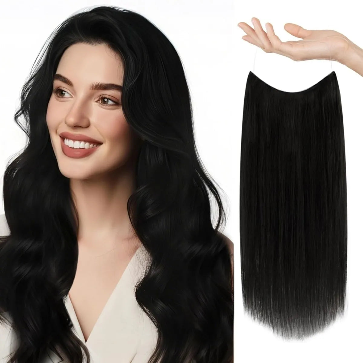 Invisible Halo Hair Extensions Real Human Hair Fish Wire Adjustable Band Secret Clip-in Extension Chocolate Brown