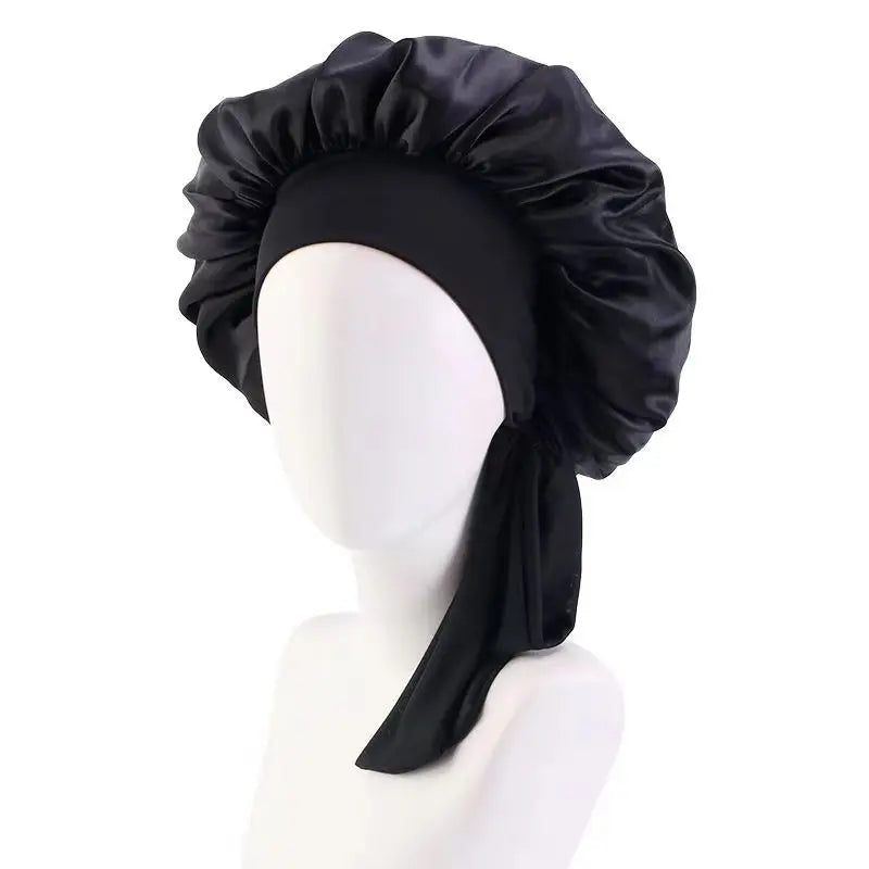 Sleeping Cap-Elastic Band Silk Hair Bonnets Sleeping Cap With Wide Edge Ribbon-Hair Protection Turban Head Wraps