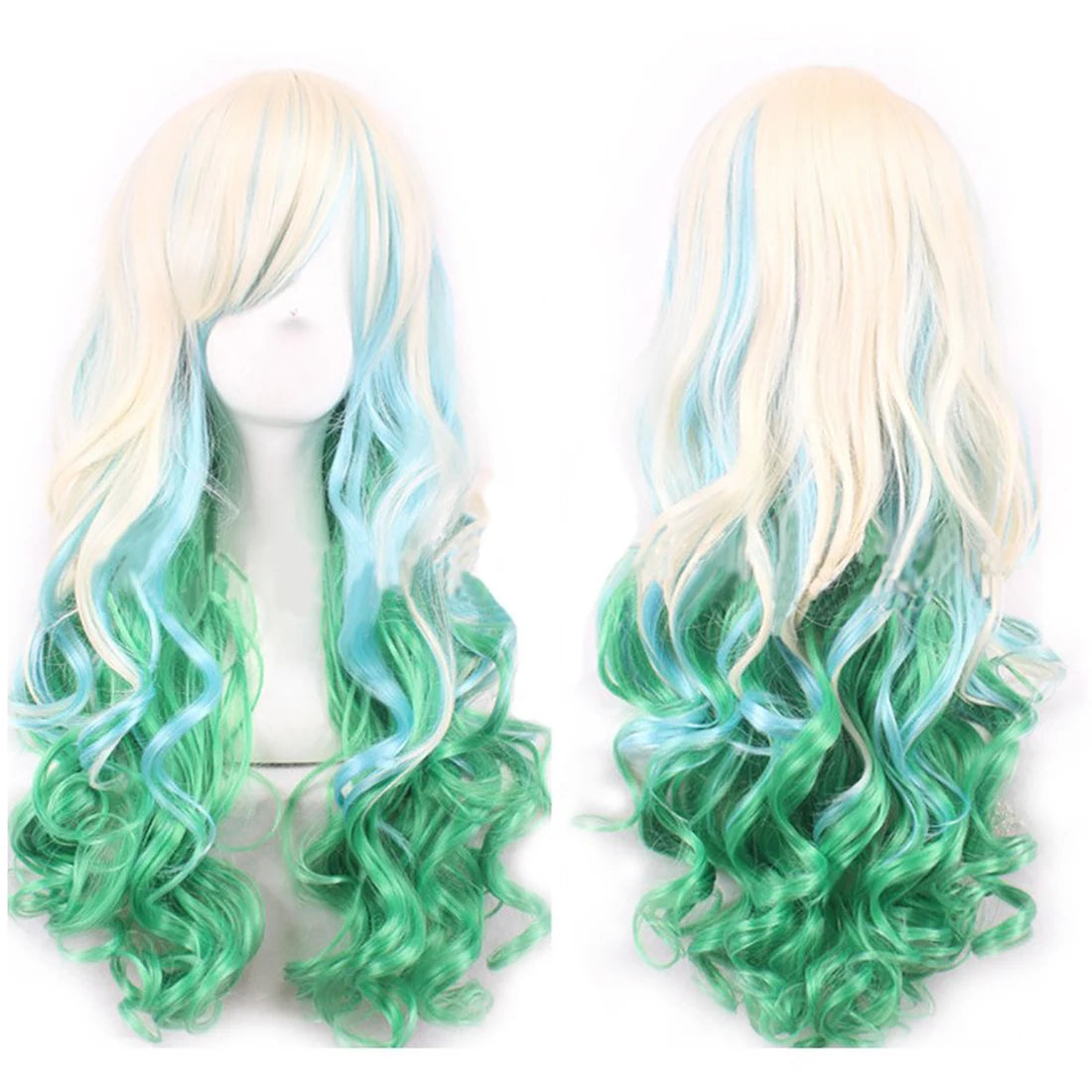 Synthetic Hair Ombre Rainbow Cosplay Wig with Bangs Red Yellow Purple Green Blue Wigs