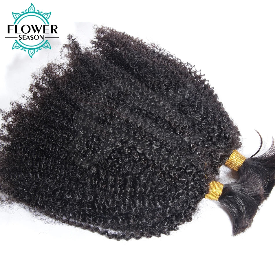 Afro Kinky Curly Human Hair Bulk Braiding No Weft Weaving 3Bundles Mongolian