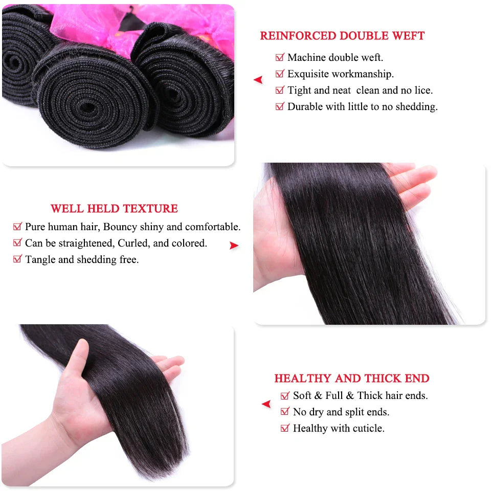 Straight Bundles HD, 2x6 Closure Brazilian Raw Virgin Human Hair Weave Lace