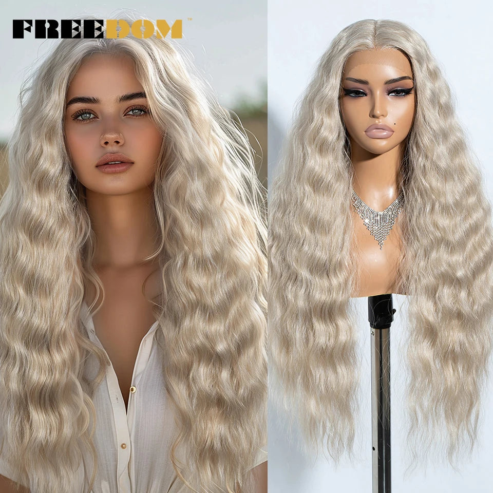 Curly Synthetic Lace Front Wigs Soft Wavy Ombre Blonde Ginger Highlight Cosplay