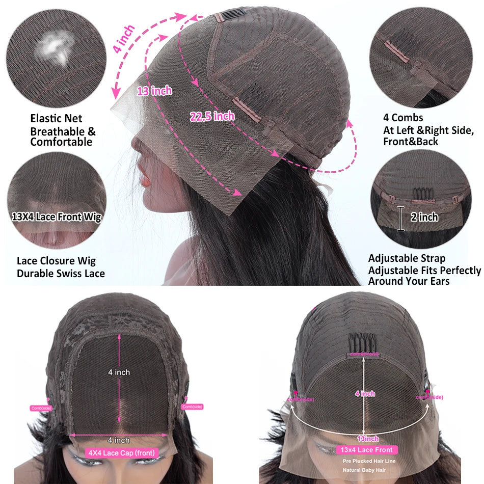 13x4 Transparent Lace Frontal Wig Human Hair Kinky Straight Closure Brazilian Curly