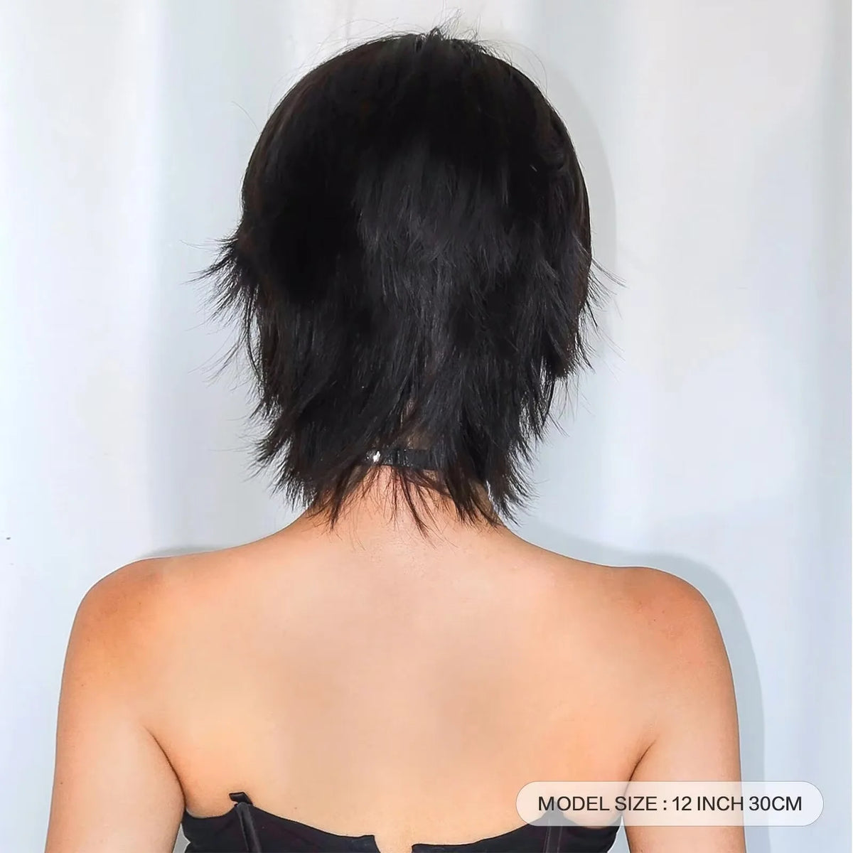 Short Salmon Head Wig Bangs Women's Straight Black Synthetic Party Elf Cut