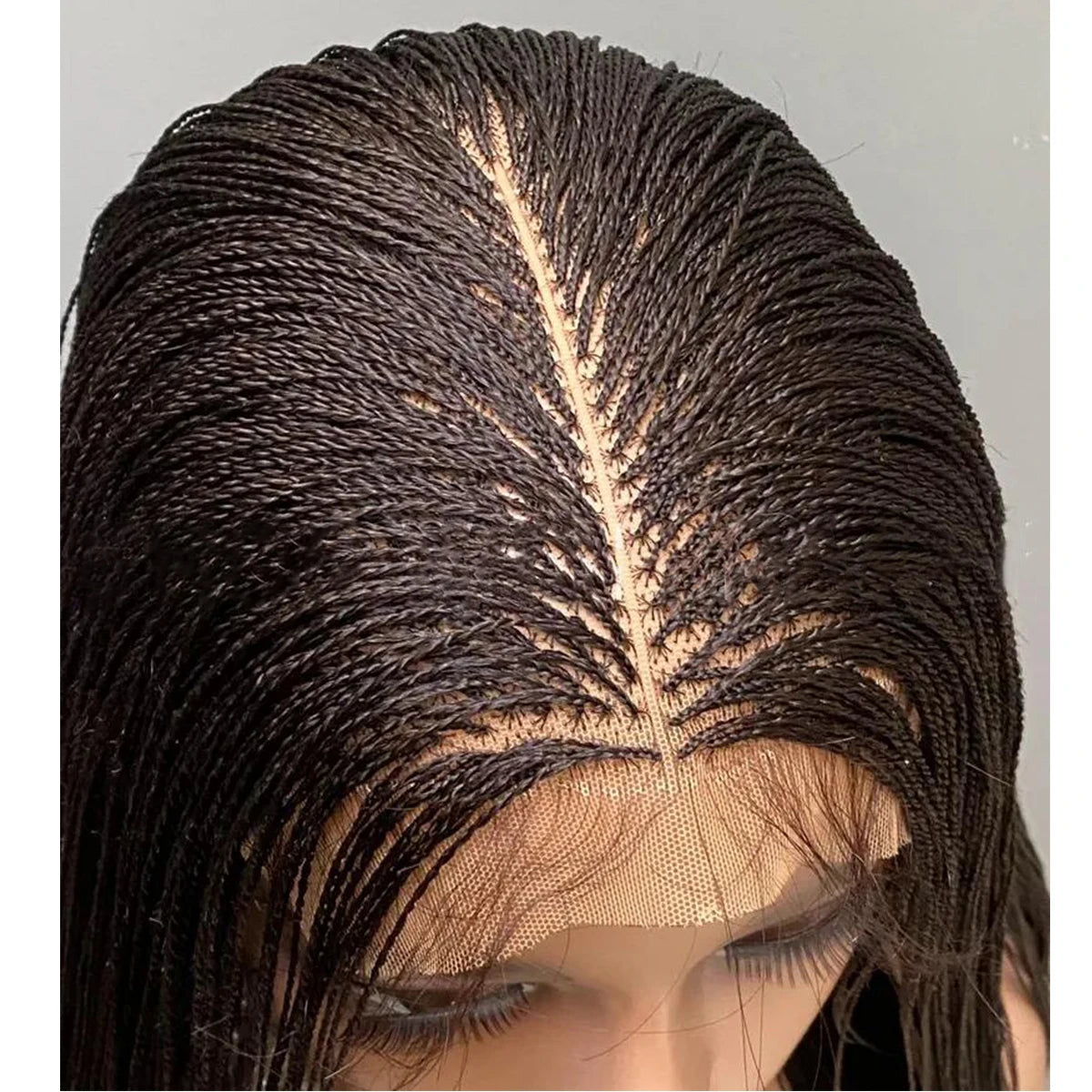 Black Micro Twist Braided Lace Front Wig — Glueless, 26 Inch