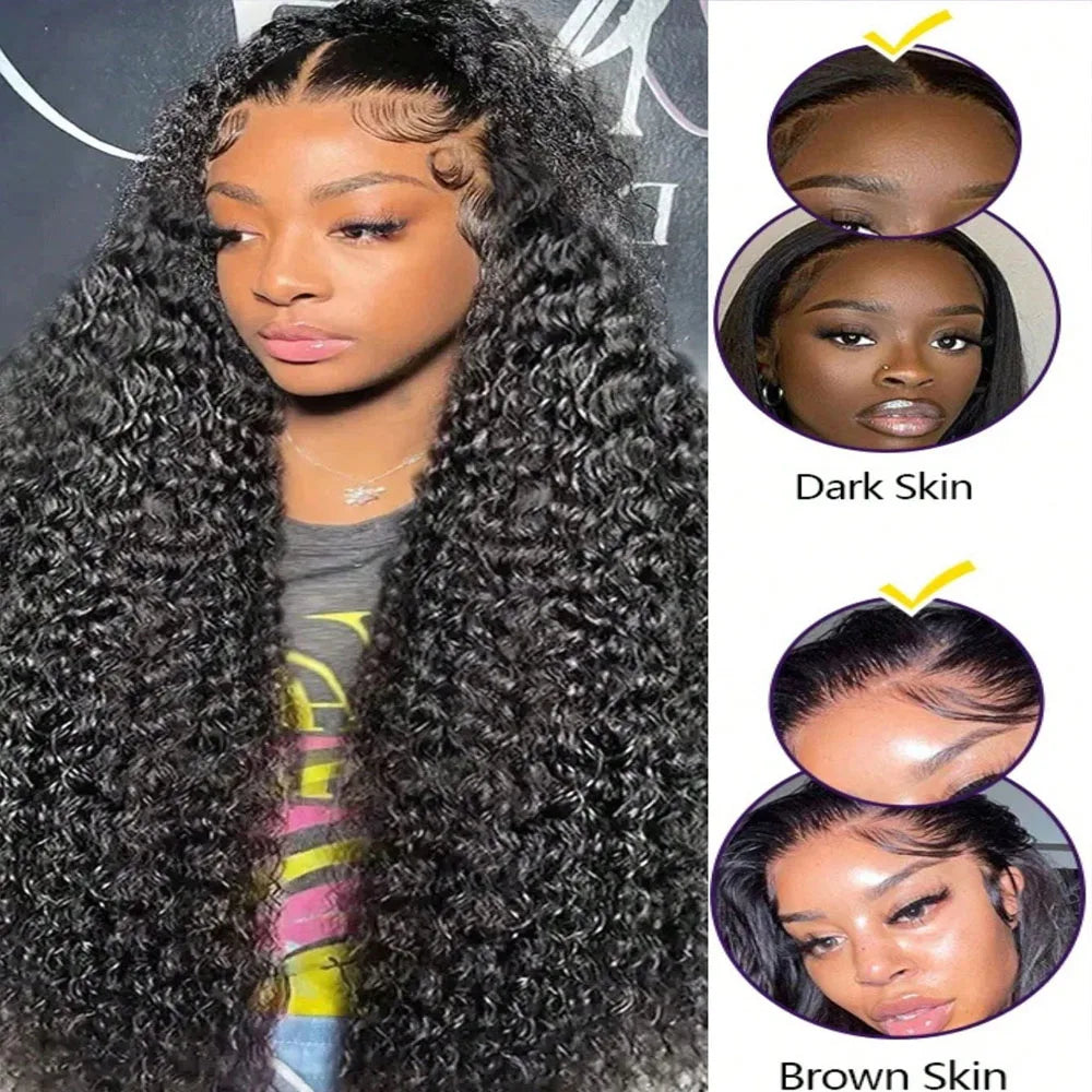13x4 Deep Wave Human Wig Transparent Lace Front Pre Plucked Brazilian Hair