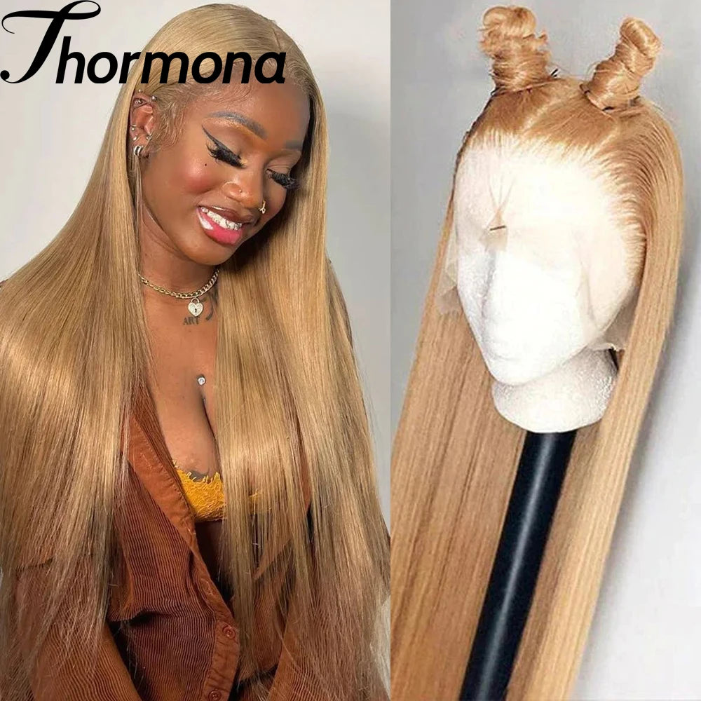 Chocolate Brown Straight Lace Front Wig Synthetic Density, 13x4 HD Transparent Full