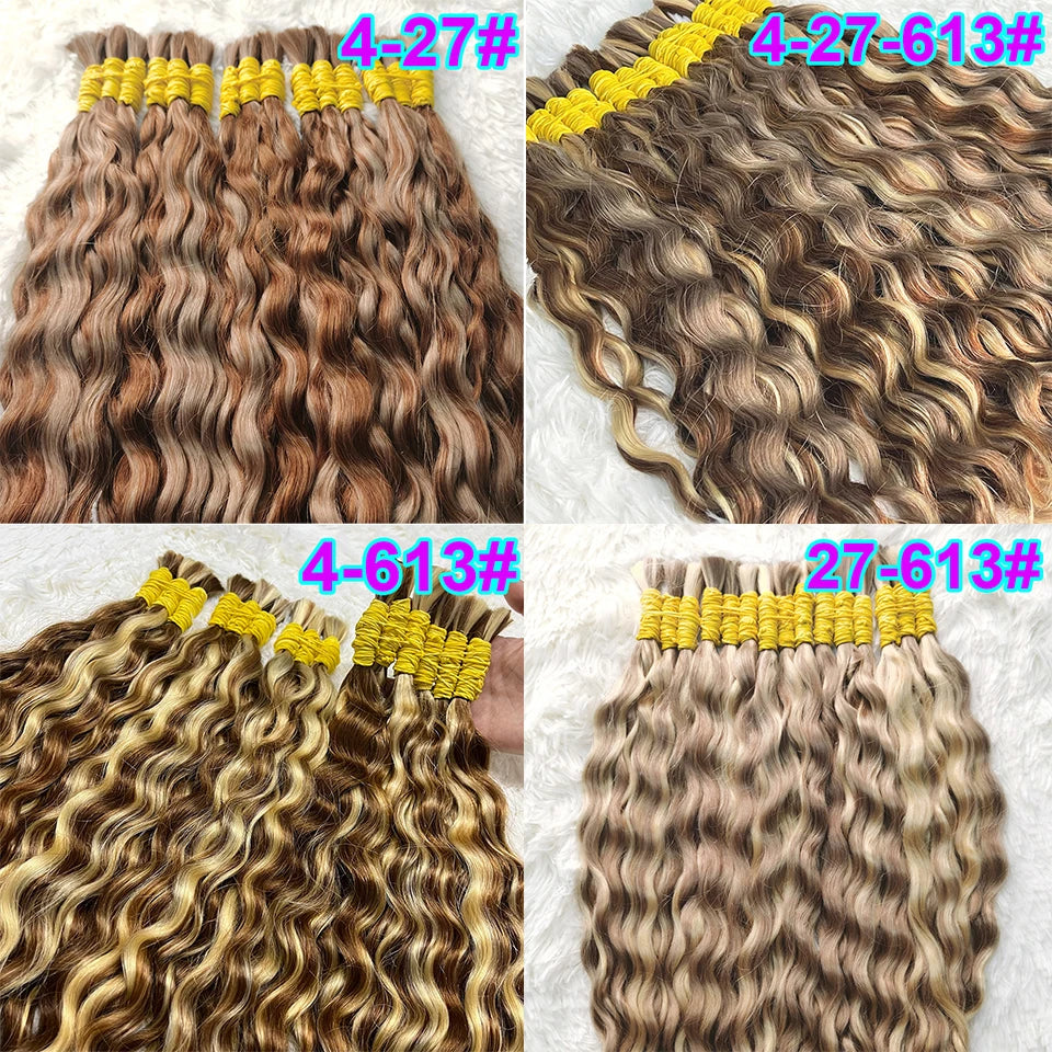 Human Hair Bulk Bundles Curly Water Wave Deep Remy Braiding No Weft