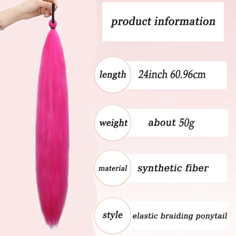 Synthetic 26Inch Long Straight Ponytail Elastic Hair Colorful Braiding Extensions Accessories